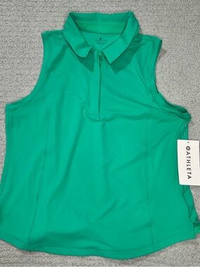 Athleta NWT Advantage Polo Tank Sleeveless Polo Tank Top - Teal Green Sz L